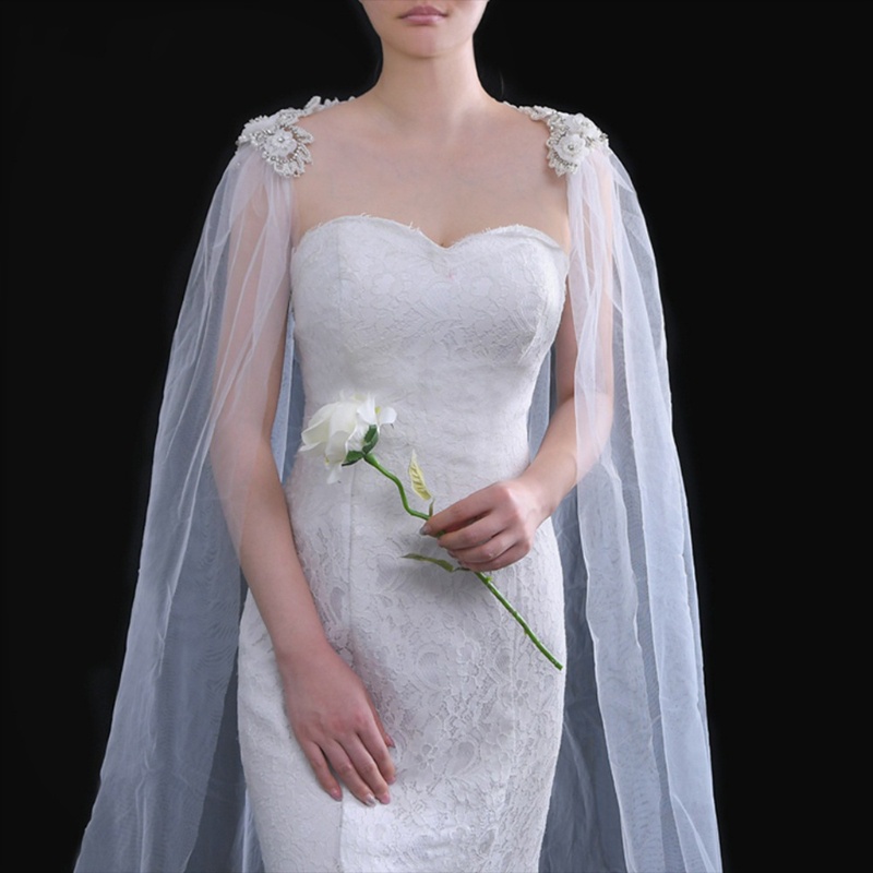 Youyo Áo Choàng Cô Dâu Vải Tuyn Đính Hạt Kim Cương Nhân Tạo Đặc Biệt Cho Tiệc Cưới