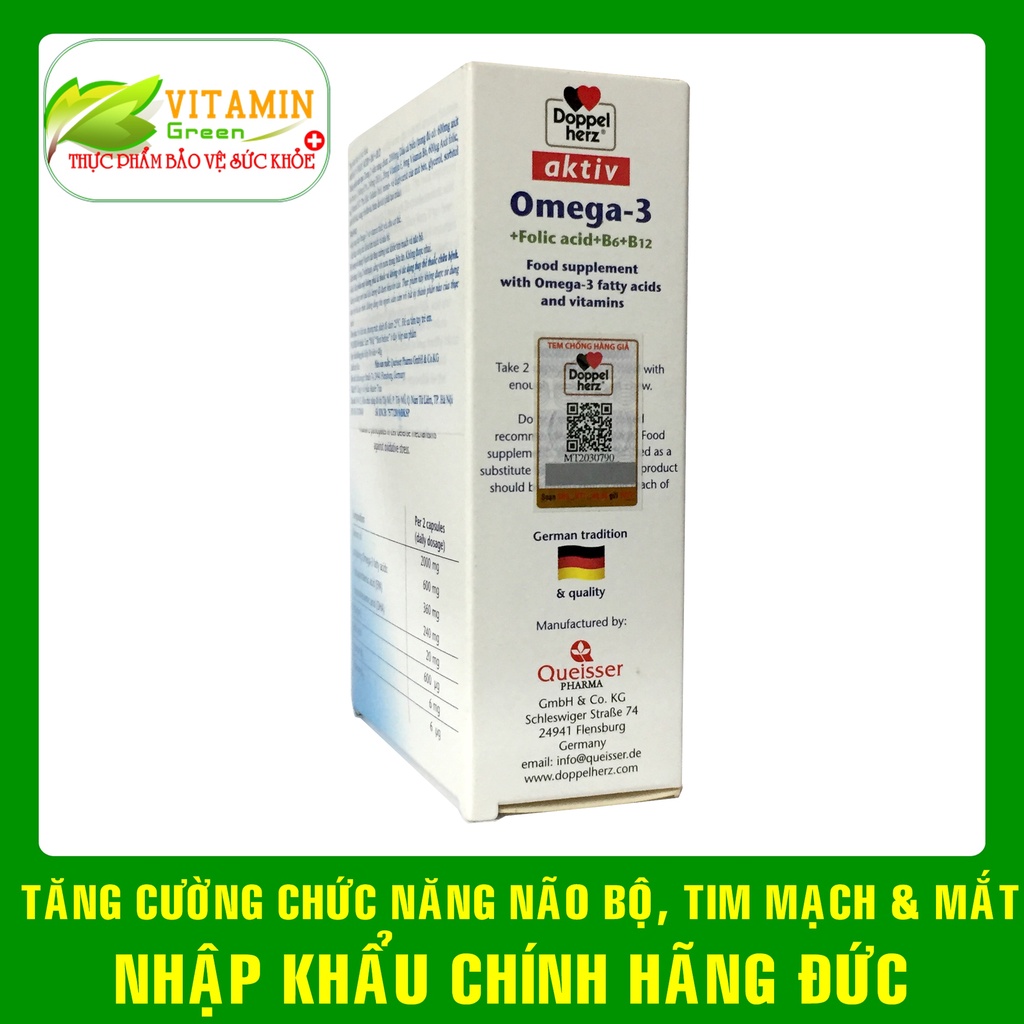 Doppelherz Omega 3 bổ sung DHA, EPA giúp tăng cường chức năng Tim mạch, Não bộ, Thị lực | NHẬP KHẨU CHÍNH HÃNG ĐỨC