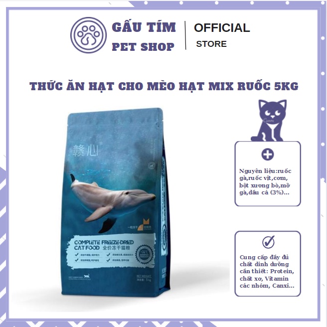[FREESHIP ❤]Thức ăn cho mèo Hạt dinh dưỡng cho mèo mix ruốc 5kg