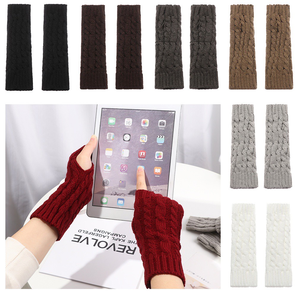 MIHAN1 Women Girls Fingerless Gloves Thick Warm Long Knitted Gloves Button Mitten Twist Arm Warmers Elastic Winter Fingerless  Mittens/Multicolor