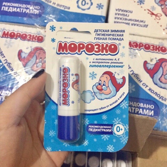 Son dưỡng môi ông già tuyết (Nga). Son chống nẻ , kem dưỡng da thảo dược Mopo3ko, giảm khô an toàn cho trẻ