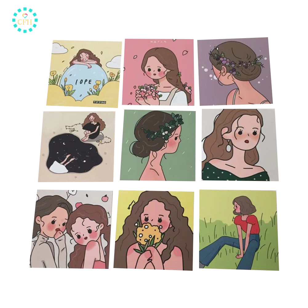 【cfh】Set 9 Thẻ Giấy Trang Trí Họa Tiết Bé Gái Dễ Thương