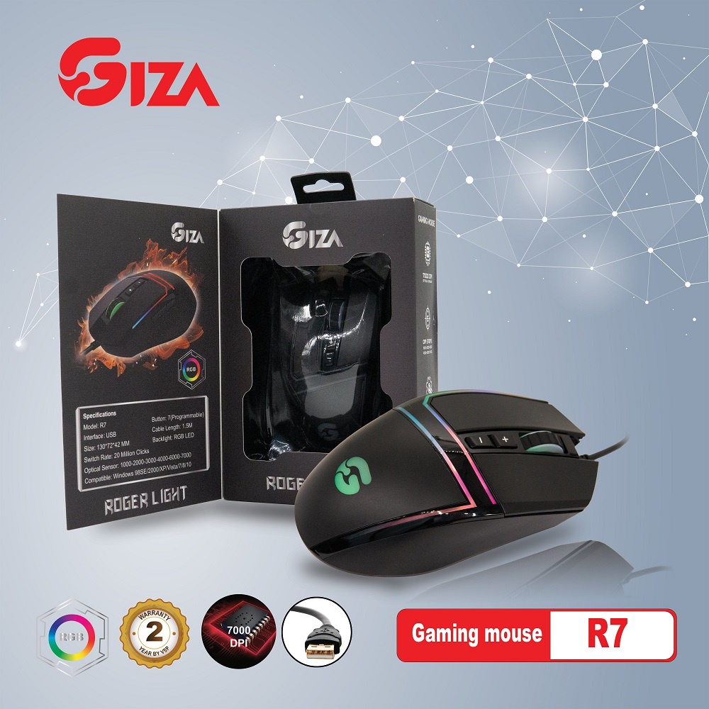 [Gaming Mouse] Chuột chuyên Game cao cấp GIZA R7 Roger Light, Led RGB, DPI 7000, BH 2 năm (Đen) - Nhất Tín Computer