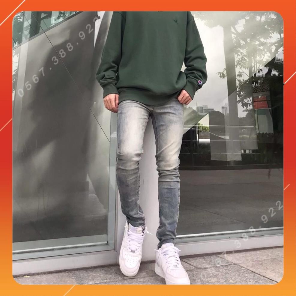 Quần jean nam streetwear cao cấp FNOS NZ21 màu xanh wash bụi form slimfit jean co giãn
