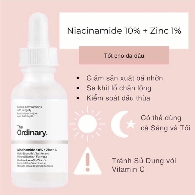 Serum Ngừa Mụn, Giảm Thâm The Ordinary Niacinamide 10% + Zinc 1% 30ml