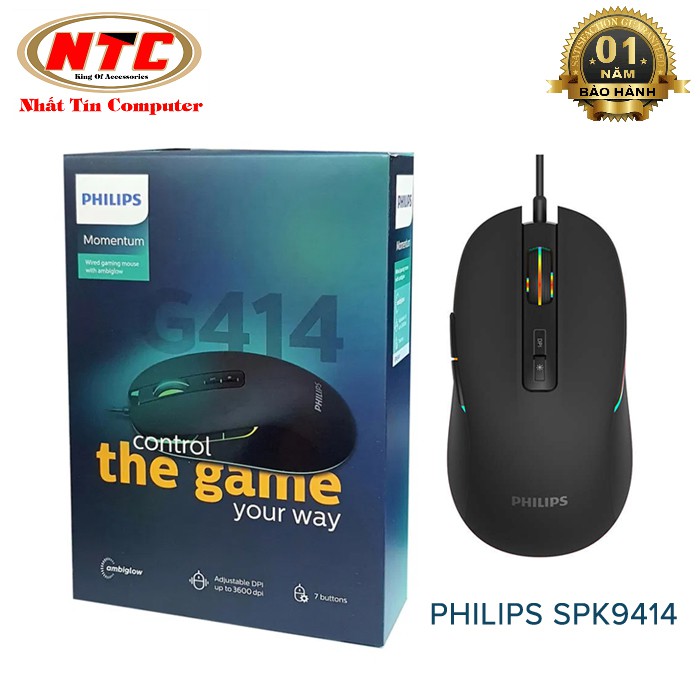 Chuột 7D chuyên game Philips SPK9414 (G414) led RGB - DPI 3700 (đen)