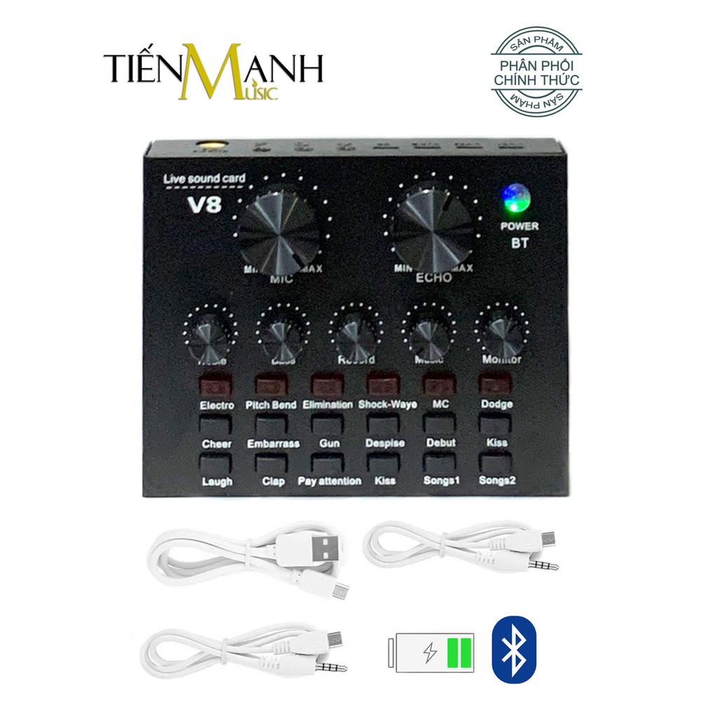 Sound Card Thu Âm Thanh, Livestream, Hát Karaoke Cuvave V8 - Bluetooth Pin Sạc USB Audio Interface Soundcard V-8