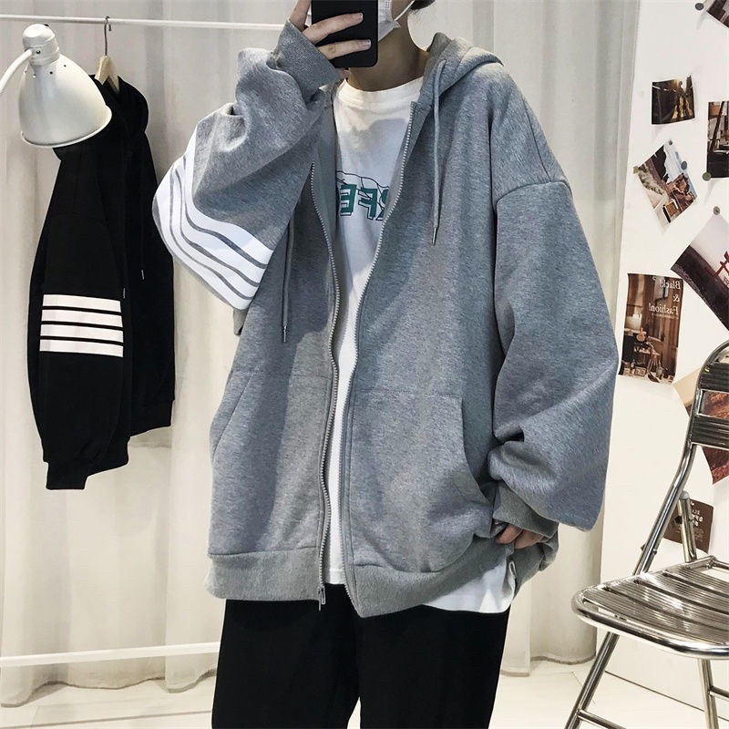 Áo hoodie form rộng nam nữ unisex, áo khoác nỉ bông 3 sọc có mũ 2 lớp phong cách hàn quốc ulzzang | BigBuy360 - bigbuy360.vn