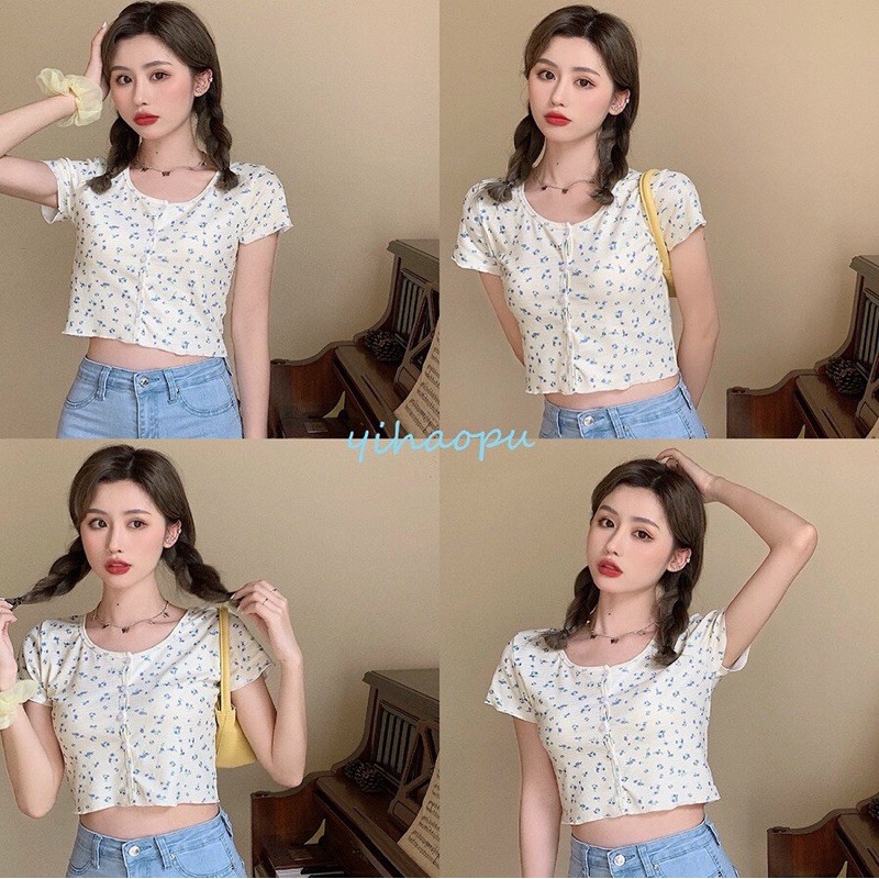 [Mã FAMAYWA giảm 10K đơn 50K] Áo croptop hoa nhí nút bấm vạt bầu siêu xinh ( Kèm ảnh thật ở cuối ) | BigBuy360 - bigbuy360.vn