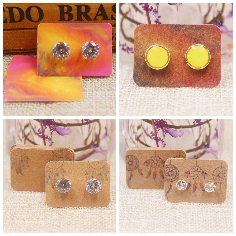 CACTU 100PCS 3.5*2.5cm Jewelry Display Boardcard DIY Accessories Ear Stud Earring Package Card Gift Kraft Paper Multicolor Packing Tag Flower Pattern