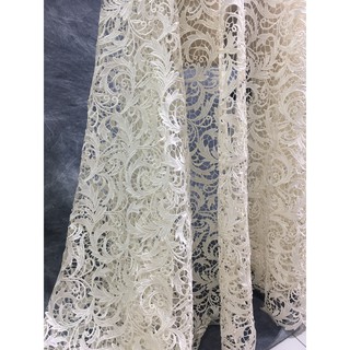 Ren mảng cao cấp nhập khẩu màu ngà RM170234 khổ 1,35m may váy đầm, váy cưới, ren thời trang, ren trang trí