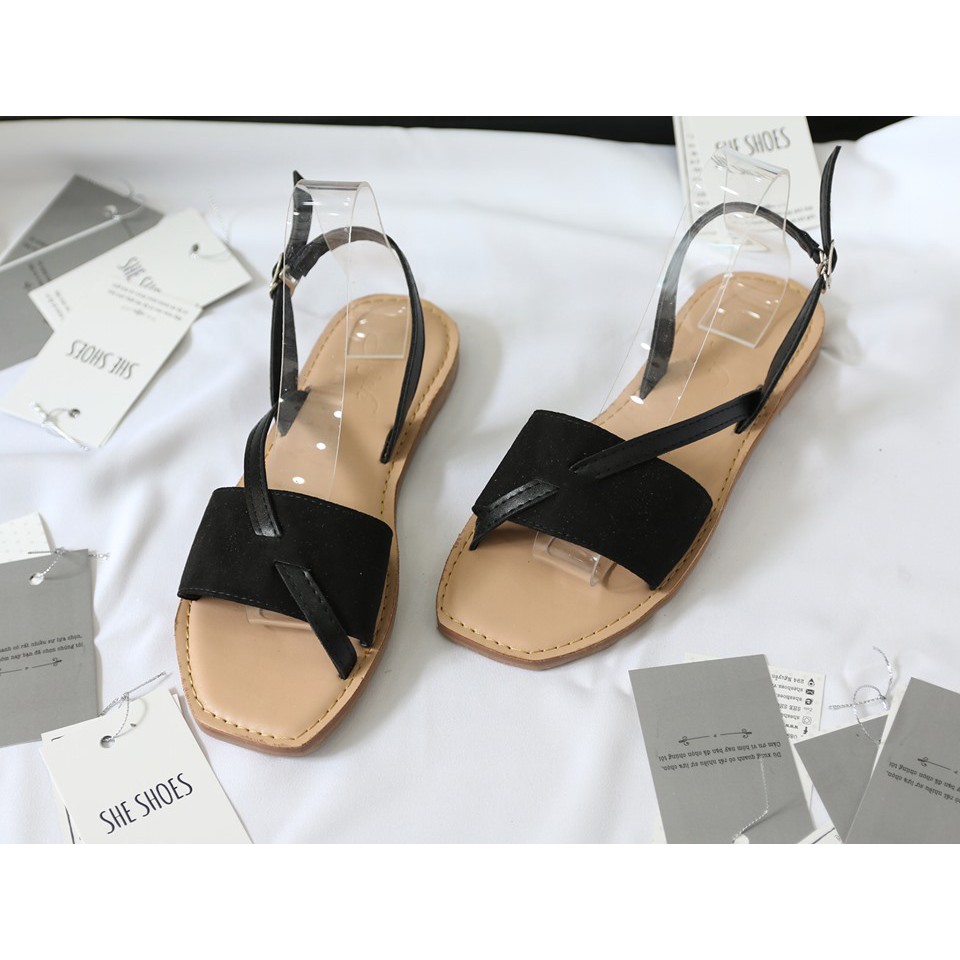 Sandal bệt quai chéo dọc đen