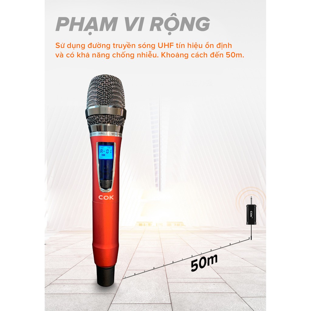 Bộ 2 Micro Karaoke Không Dây Cao Cấp COK ST-212 - Thời Lượng Pin 10h Màn Hình LED Chống Nhiễu Chống Hú Lọc Âm