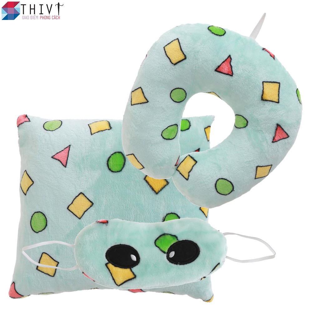 Combo Gối Tựa Lưng, Gối Kê Cổ Chữ U và Bịt Mắt giác xanh 48