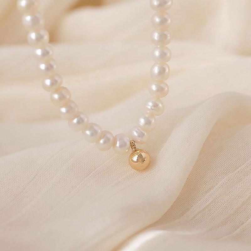 Ygt Vòng cổ Ngọc Trai Mặt Hình Hạt Đậu Vàng Nhỏ Xinh Thanh Lịch Phong Cách Pháp Cho Nữ