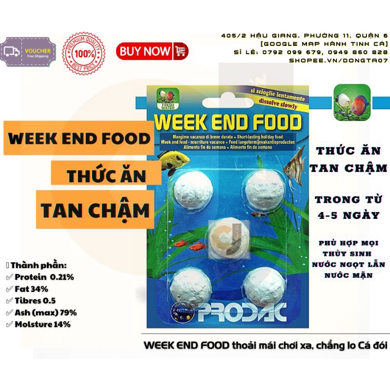 Thức ăn tan chậm Prodac - Week End Food 5 viên 21g dành cho CÁ CẢNH khi du lịch vắng nhà