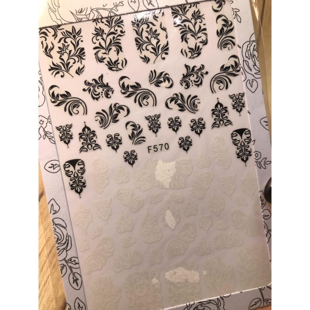 Hình dán móng tay Hoa văn đen trắng F570