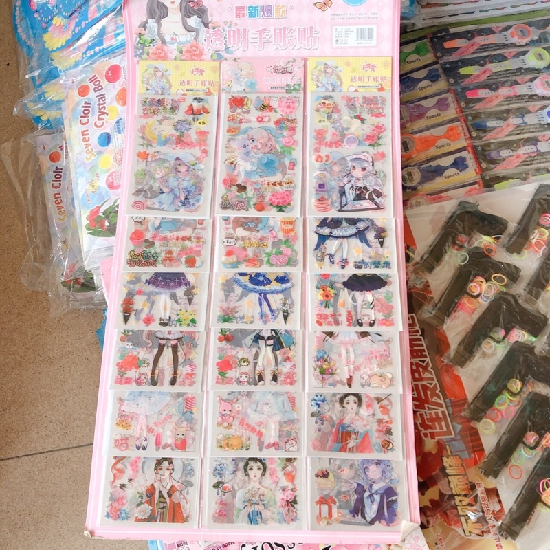 sỉ vỉ 18 gói dán sticker nhựa hình cô gái nhật( gói 3 tờ)