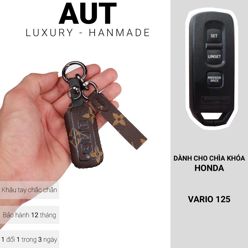 Bao da chìa khóa smartkey Honda Vario 125 - 3 nút bấm, khâu tay, móc tròn, nhiều mẫu.