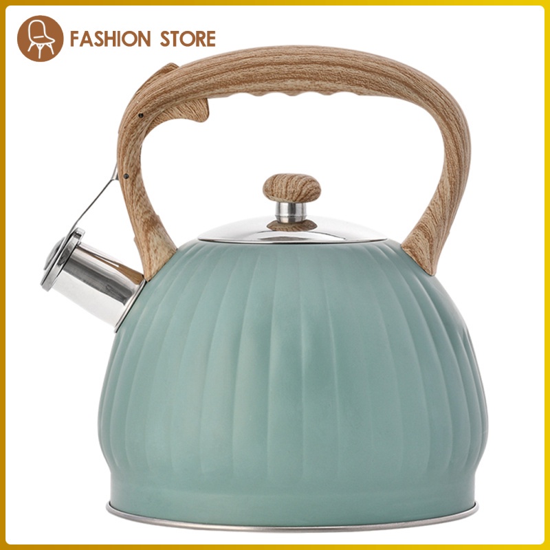 3.5L Green Whistling Tea Kettle Tea Pot Water Kettle Wood Pattern Handle