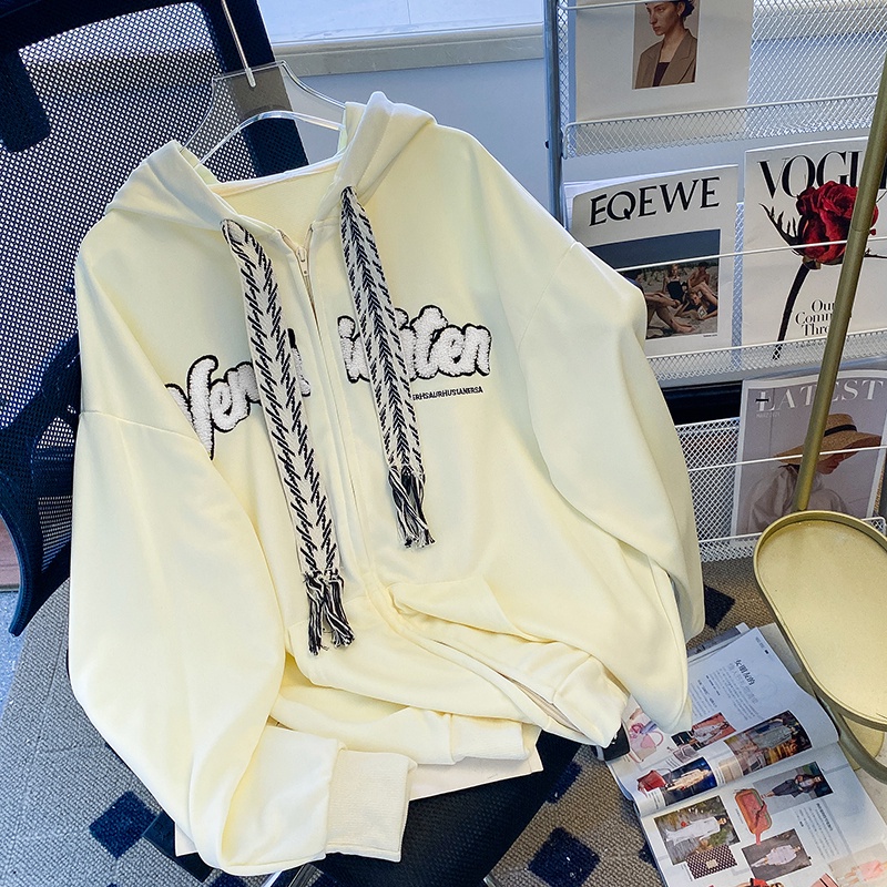 ZHELIHANGFEI Áo Hoodie Tay Dài Form Rộng Họa Tiết Thêu Theo Phong Cách Nhật Bản