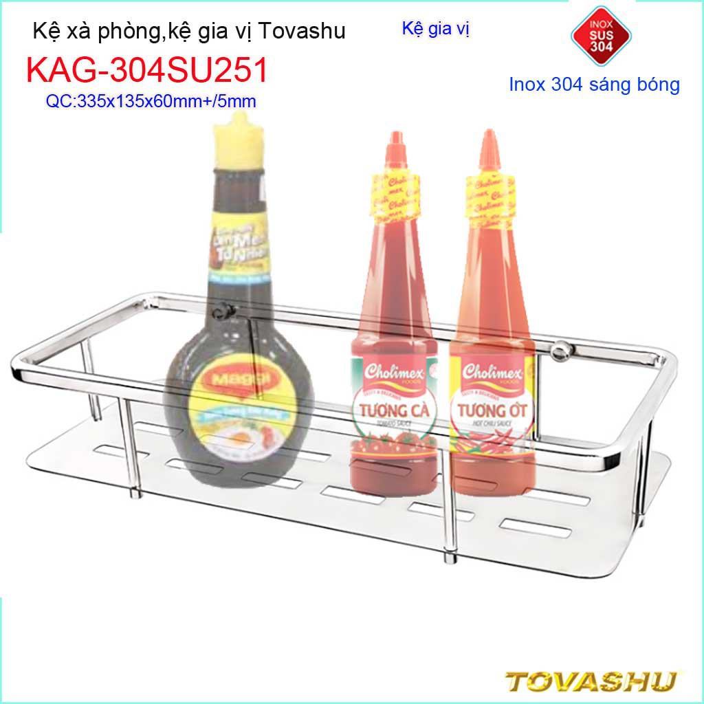 Kệ phòng tắm Inox SUS304, kệ gia vị nhà bếp cao cấp Tovashu KAG-304SU251