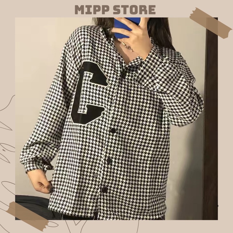 Áo Khoác Kẻ Caro Chữ C Cổ Sơmi Kèm Video Thật🌻Phong Cách Retro Cho Nam, Nữ
