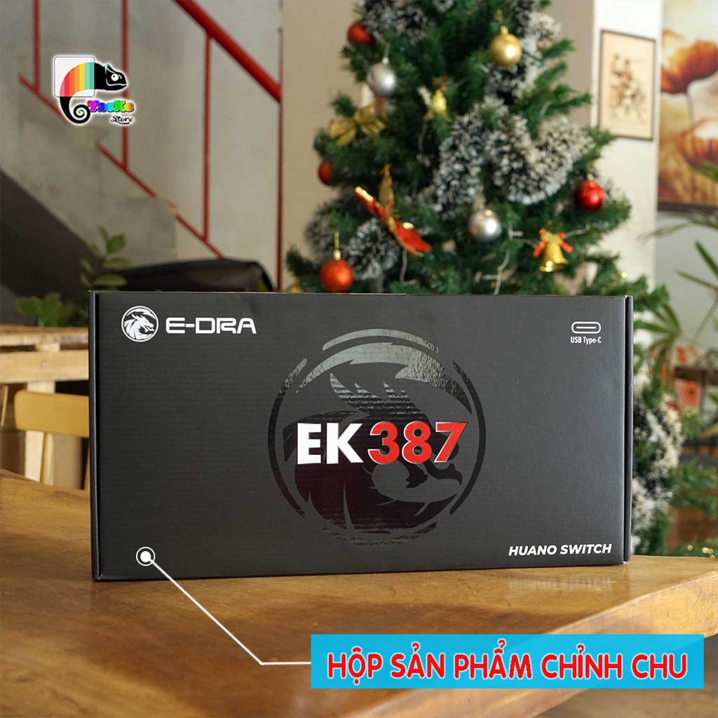 Bàn phím cơ E-Dra EK387 Switch Huano Version 2021 I Tặng thêm Keycap + Đèn Led USB I BH 24 T I Gaming TKL Edra EK387