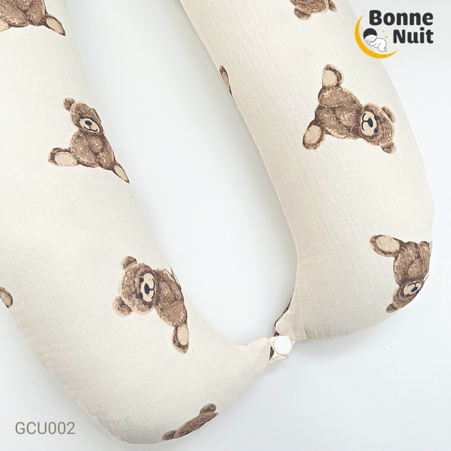 Gối ôm đa năng cho bé  Gối chữ U Bonne Nuit chất liệu xô Muslin cao cấp