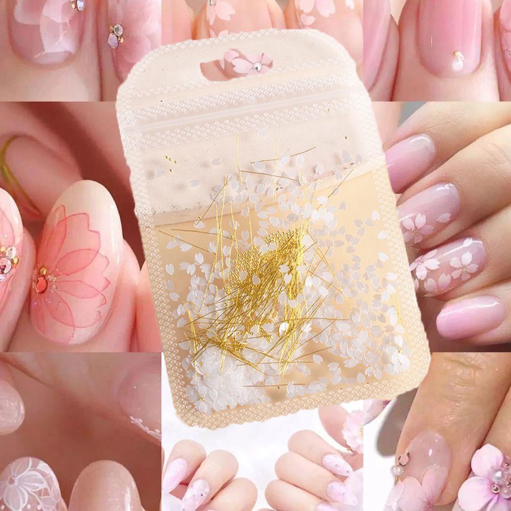 [Hàng mới về] Phụ kiện trang trí móng tay hỗn hợp acrylic nhựa resin kiểu hoa anh đào/ quả bóng thép/ đường sọc