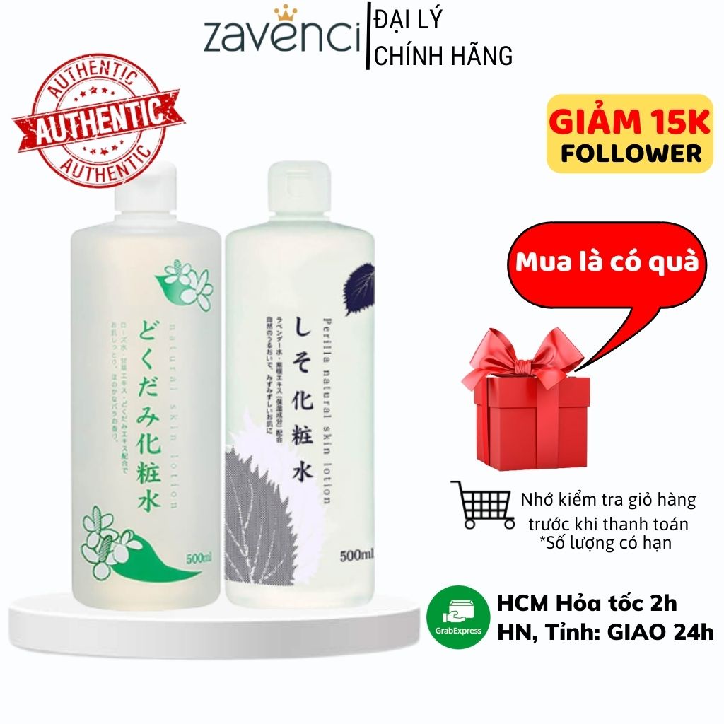 Nước Hoa Hồng DOKUDAMI Toner Tía Tô Natural Skin Lotion Nhật Bản Làm Dịu Da Ngừa Thâm (500ml)