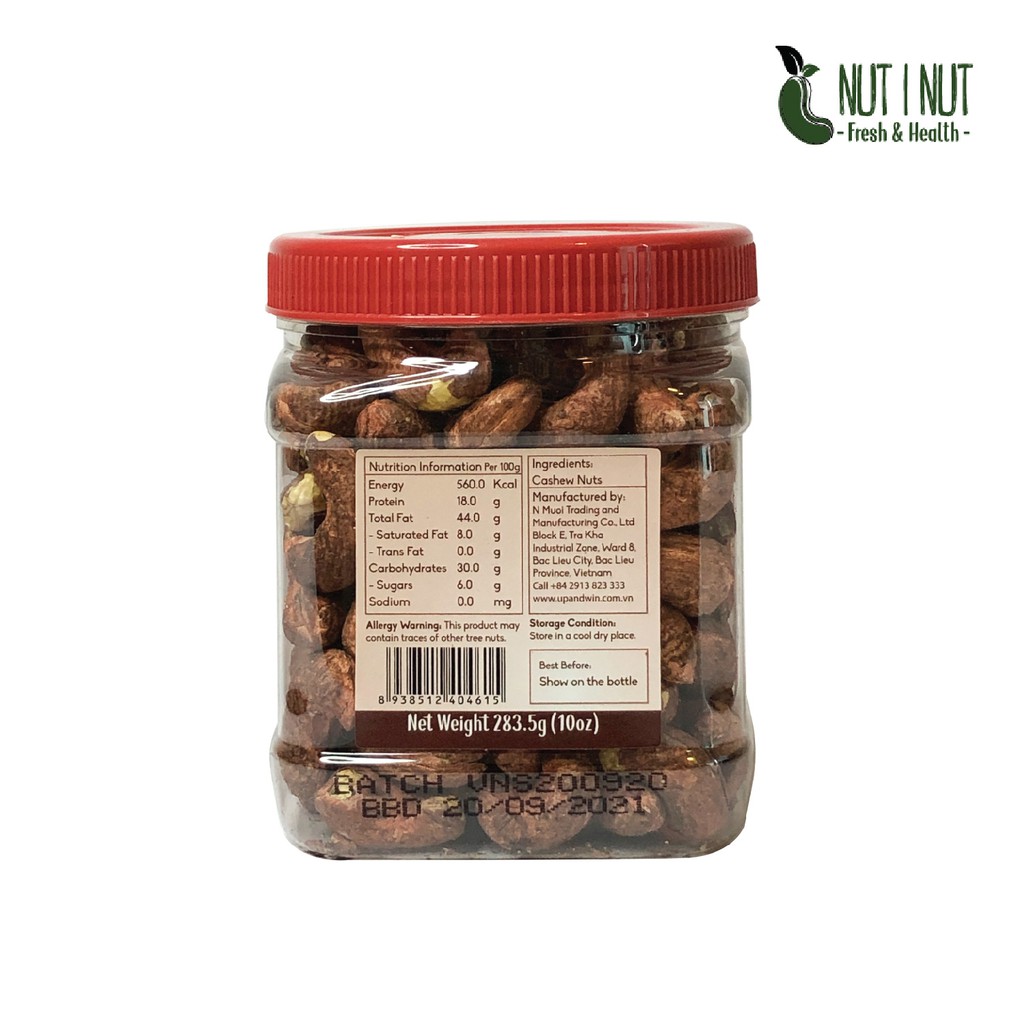 Hạt điều NUT I NUT vỏ lụa sấy tự nhiên hũ 283.5 gram