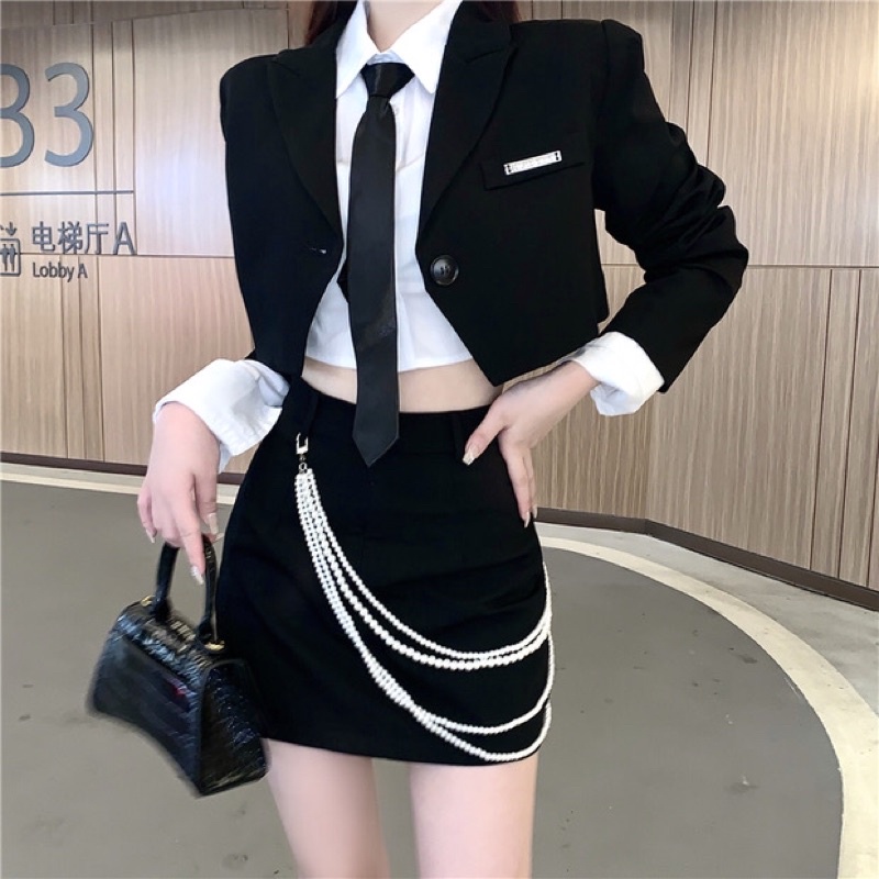 (SẴN) TKLIHN Set váy VEST ulzzang áo khoác BLAZER croptop + chân váy body phong cách văn phòng FASHION 2021 KÈM ẢNH THẬT | WebRaoVat - webraovat.net.vn