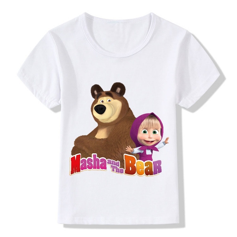 Áo Thun Tay Ngắn In Hình Nhân Vật Phim Hoạt Hình Masha Và The Bear Misha Dễ Thương Cho Bé