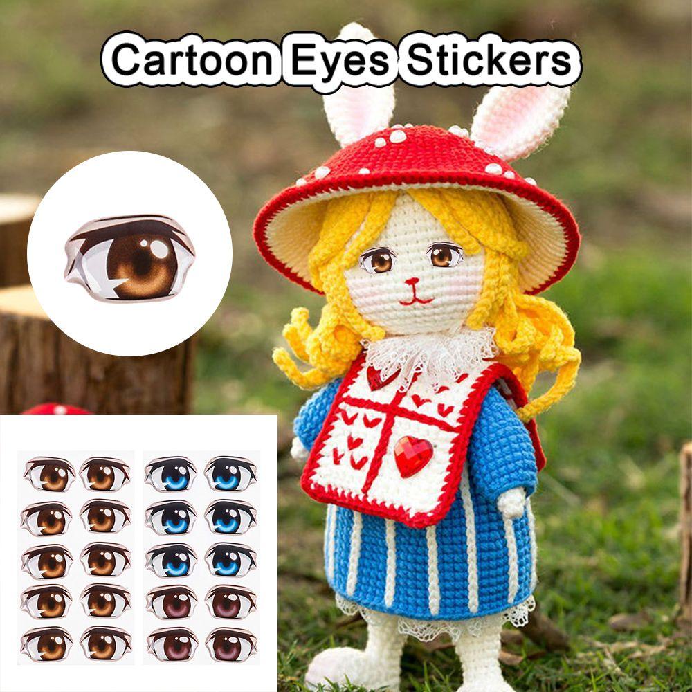 Set 10 Sticker Dán Trang Trí Hình Đôi Mắt Hoạt Hình Màu Nâu / Xanh Dương