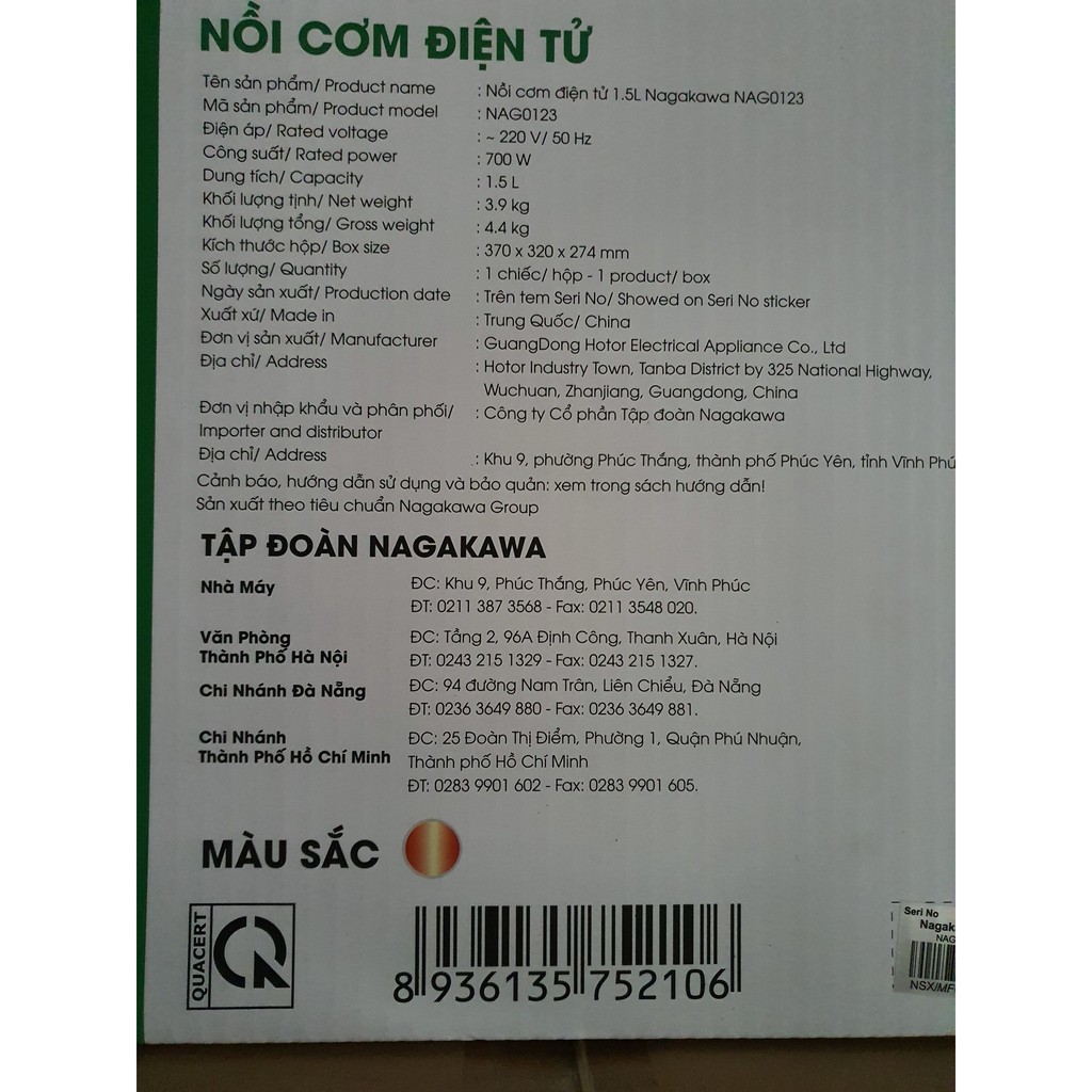 Nồi cơm điện tử Nagakawa NAG0123, dung tích 1.5L với 10 chức năng nấu và giữ ấm cơm, bảo hành 12 tháng chính hãng | BigBuy360 - bigbuy360.vn