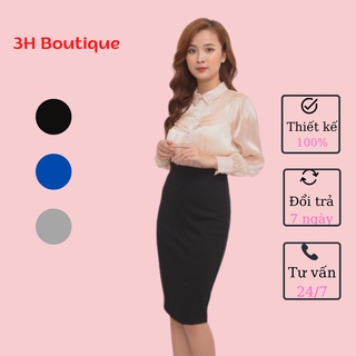 Chân váy bút chì dáng dài qua gối co dãn 4 chiều, chân váy công sở lưng cao xẻ sau 3H001