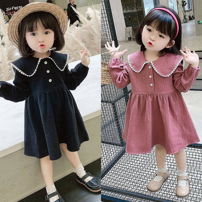 Đầm Tay Dài Chất Cotton Thiết Kế Đáng Yêu Cho Bé Gái