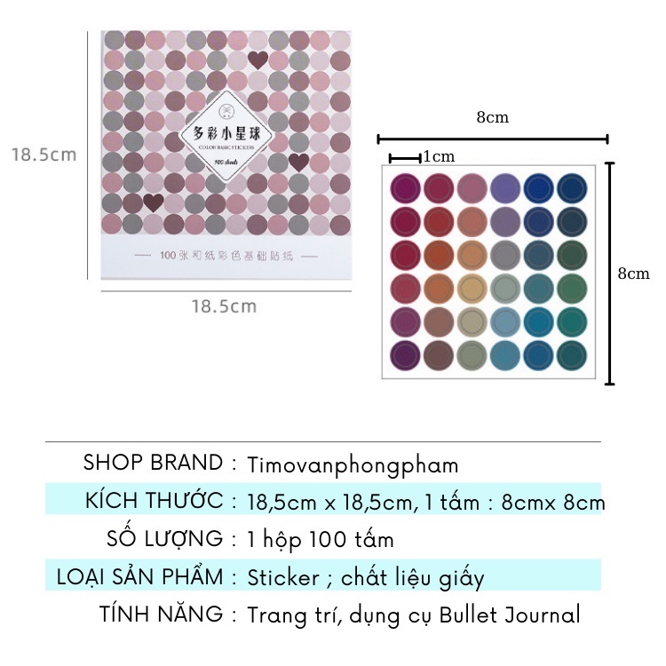 Sticker Tròn Tách Lẻ Nhiều Màu Cute Dụng Cụ Bullet Journal Hình Dán Sổ Tay Mũ Bảo Hiểm Washi Tape ST72