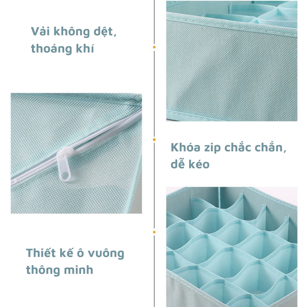 Hộp vải đựng đồ lót tất vớ áo ngực bra chia nhiều ngăn vải không dệt 6 7 20 ngăn VNXK tiện lợi tiết kiệm không gian