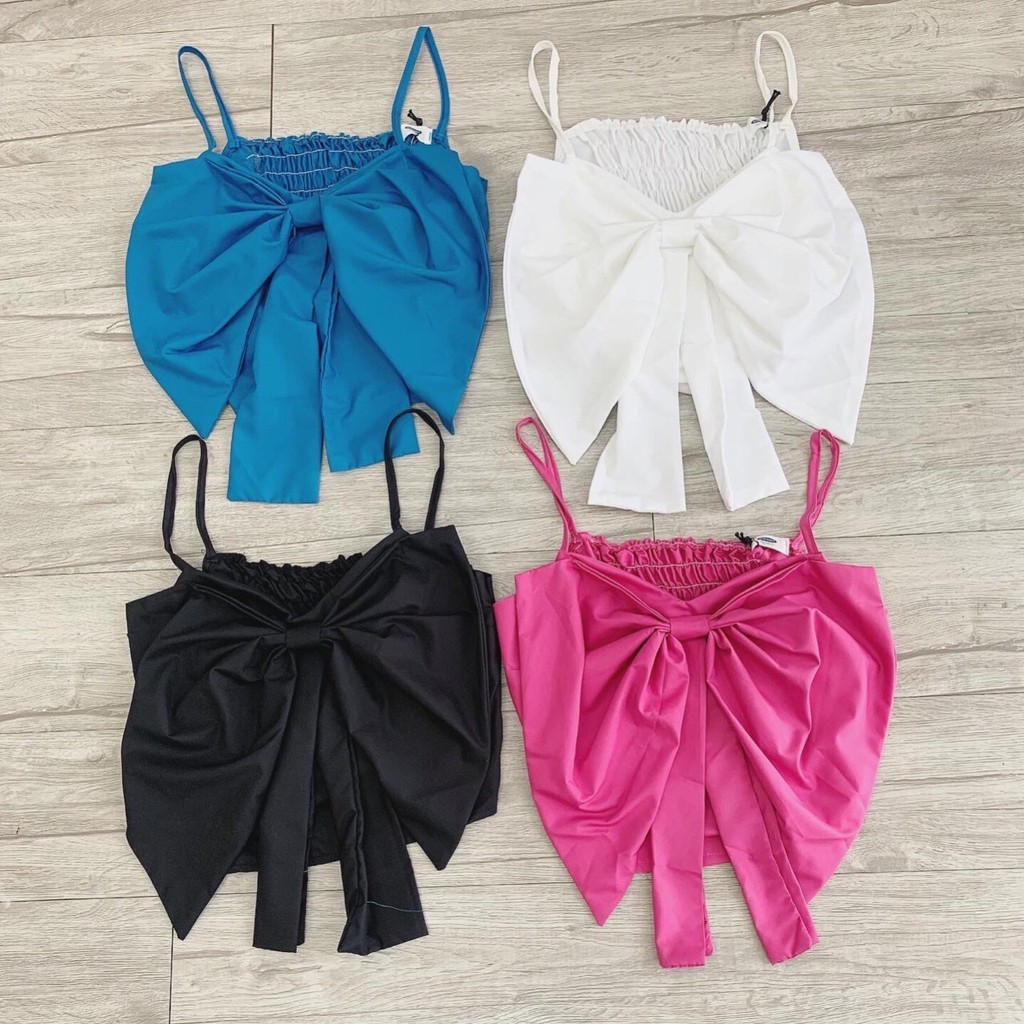 SALE 🎊  Áo Hai Dây Thiết Kế Nơ Ngực To Tiểu Thư Sang Chảnh Nhún Sau Lưng - Chất Vải Đẹp Xịn Sò