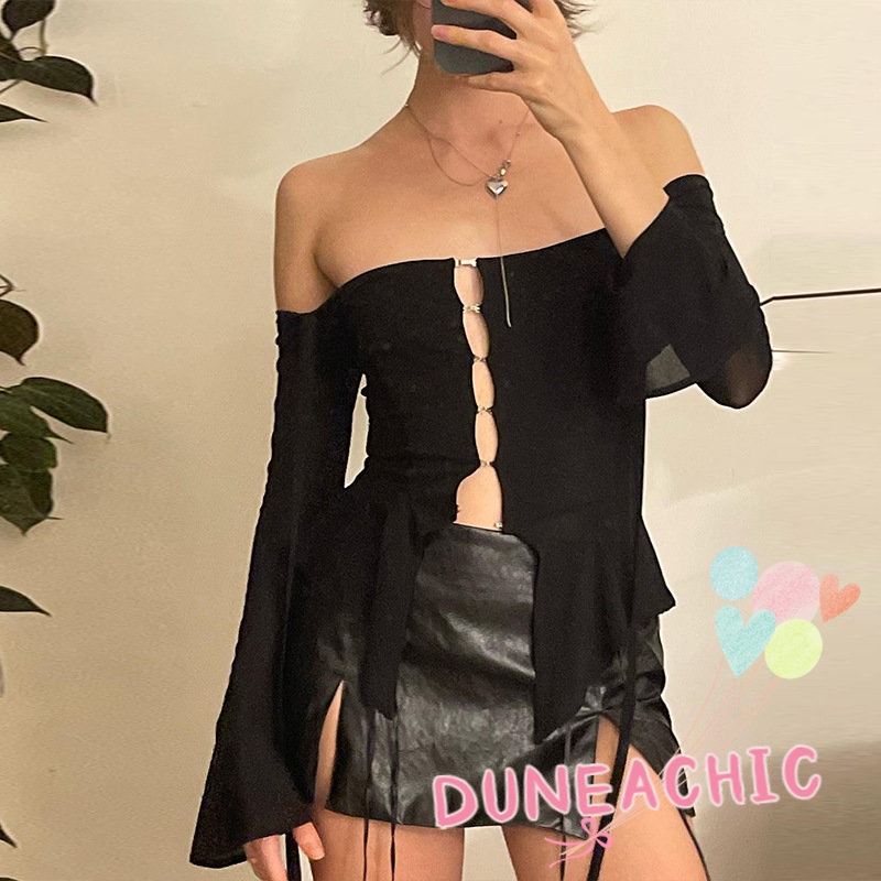 DUNEA Áo kiểu tay dài hở vai quyến rũ cho nữ