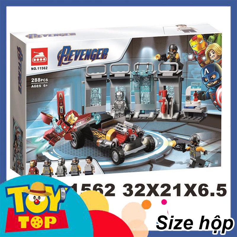 Đồ chơi lắp ráp phòng lab các bộ giáp ở kho vũ khí và xe ô tô của Iron man người sắt xếp hình Bela Tank 11562