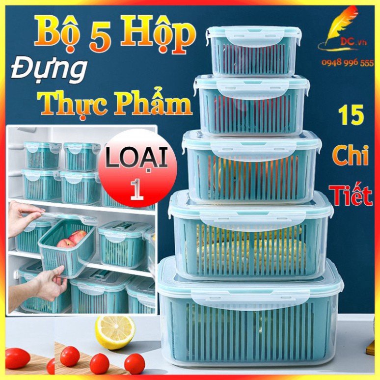 Bộ 5 Hộp Đựng Đồ, Thực Phẩm Bảo Quản Tủ Lạnh Đa Năng Có Nắp Đậy.