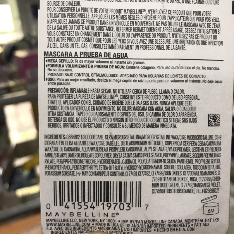 [XẢ KHO] Mascara Dưỡng Mi Collagen Dày Mi gấp 10 lần Maybelline New York Colossal Waterproof 8ml(hàng chính hãng)