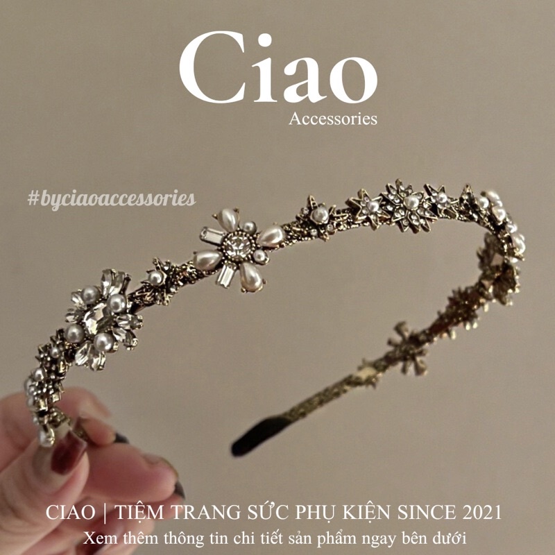 [LUXURY] Băng đô/ Cài tóc đính đá xinh xắn kết hợp hạt trai nhân tạo sang trọng Elizabeth Ciao
