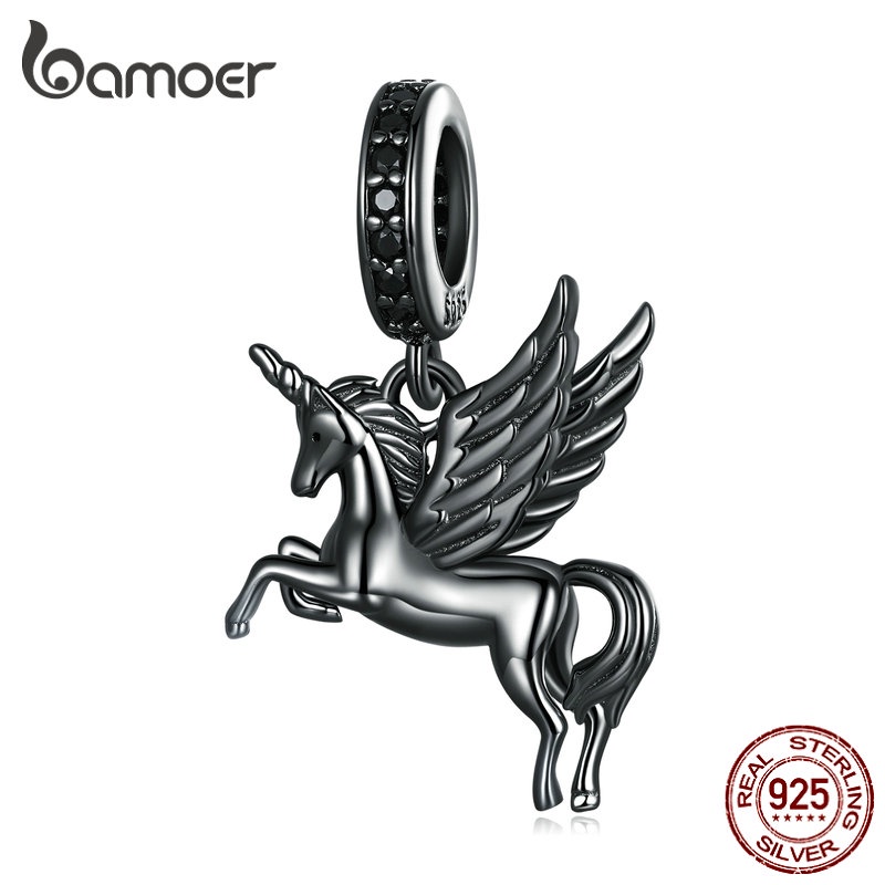 Mặt vòng cổ BAMOER bằng bạc 925 hình ngựa bay phong cách cổ điển DIY