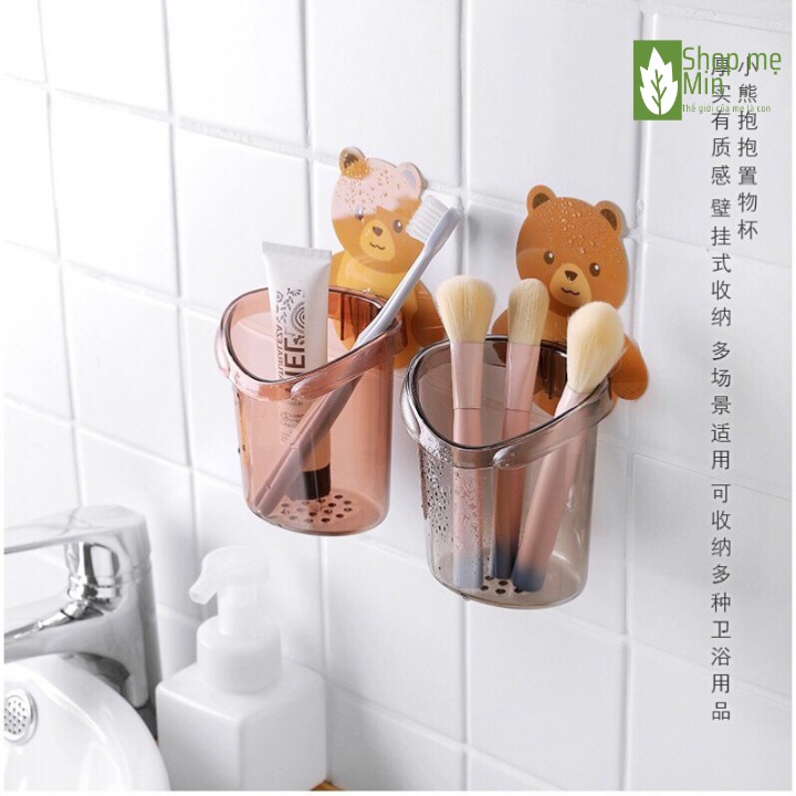 Cốc Đựng Bàn Chải Đánh Răng , Cốc Dán Tường Nhà Tắm Hình Gấu Nâu Dễ Thương - MIN40