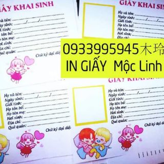 Giấy khai sinh doll búp bê ( set 2 tờ 13x18cm)