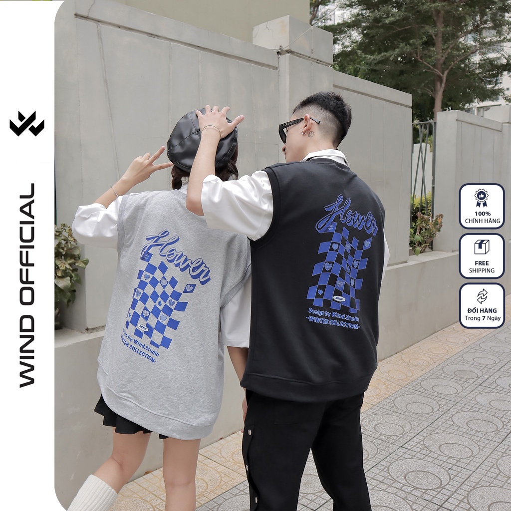 Áo gile unisex WIND form rộng Caro thời trang nam nữ oversize phong cách ulzzang